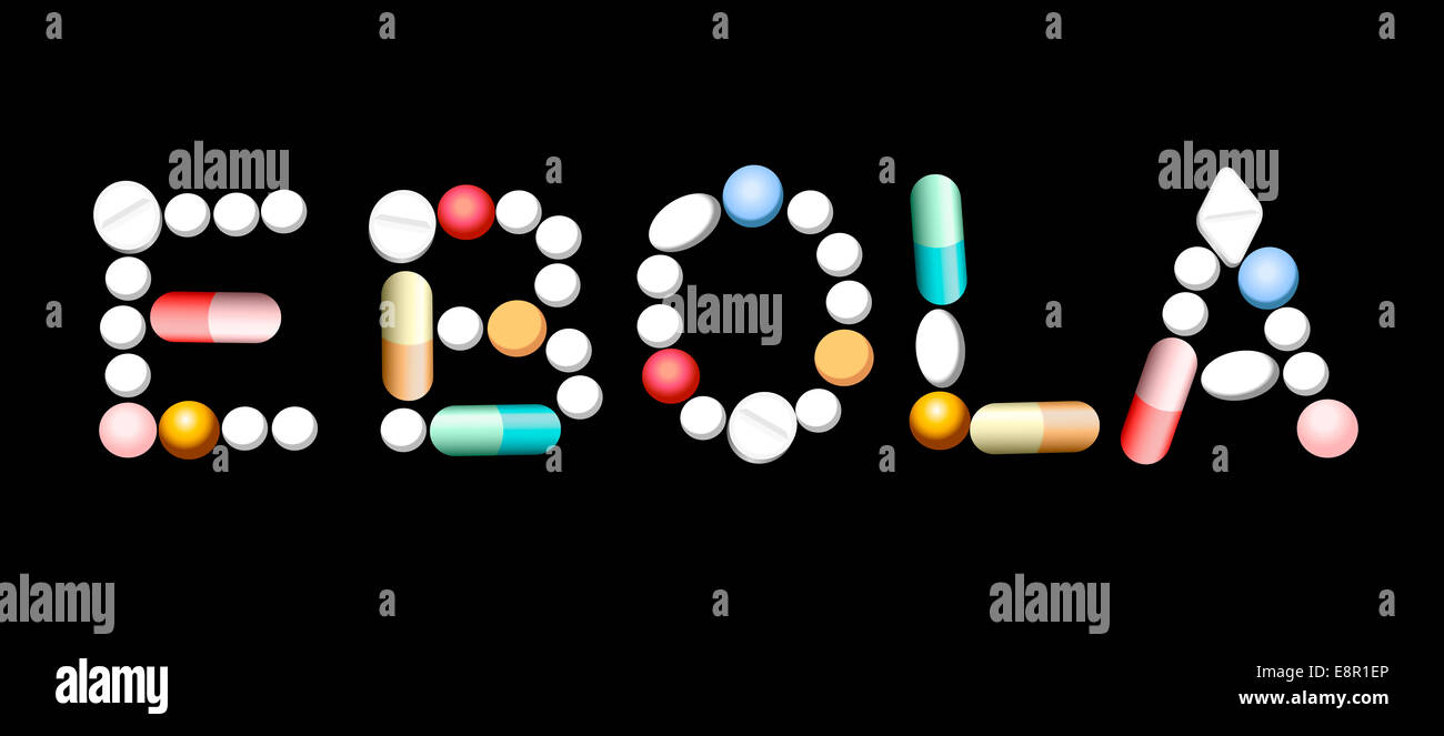 EBOLA written with tablets, pills and capsules. Stock Photo