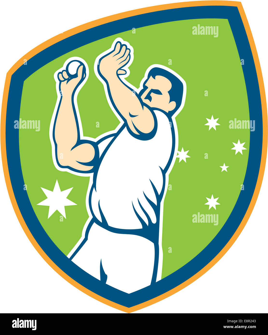 Illustration of an Australian cricket player fast bowler bowling with ...