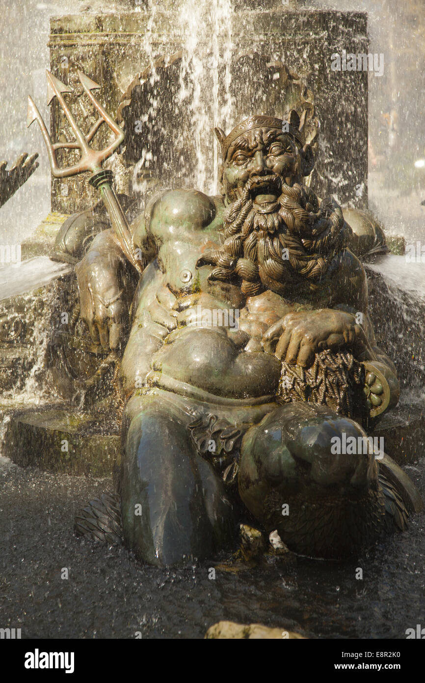 King Neptune in Bailey Fountain at Grand Army Plaza in Brooklyn, NY. Stock Photo