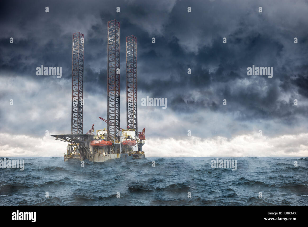 Oil Rig at sea during a storm Stock Photo Alamy