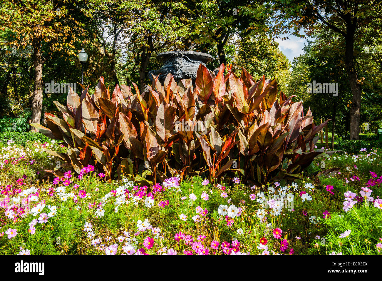 Flowerbed in Moscow Gorky park. Pot-au-feu composition Stock Photo