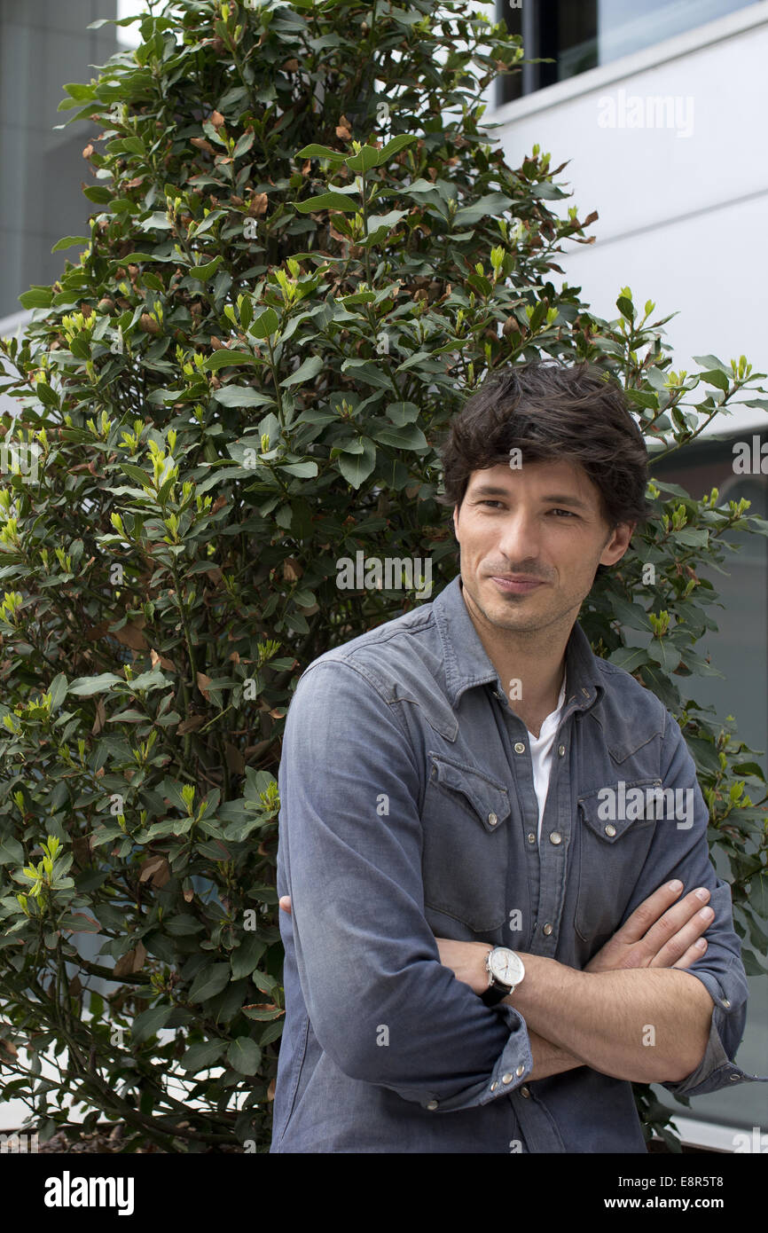 Spanish model Andres Velencoso promotes 'B&B' television serial at the Mediaset building on April 10, 2014 in Madrid, Spain.  Featuring: Andres Velencoso Where: Madrid, Spain When: 10 Apr 2014 Stock Photo