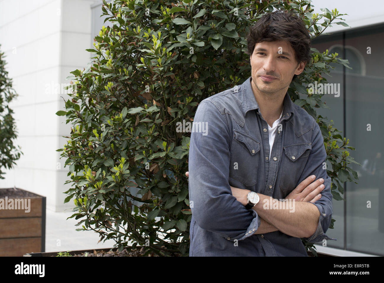 Spanish model Andres Velencoso promotes 'B&B' television serial at the Mediaset building on April 10, 2014 in Madrid, Spain.  Featuring: Andres Velencoso Where: Madrid, Spain When: 10 Apr 2014 Stock Photo