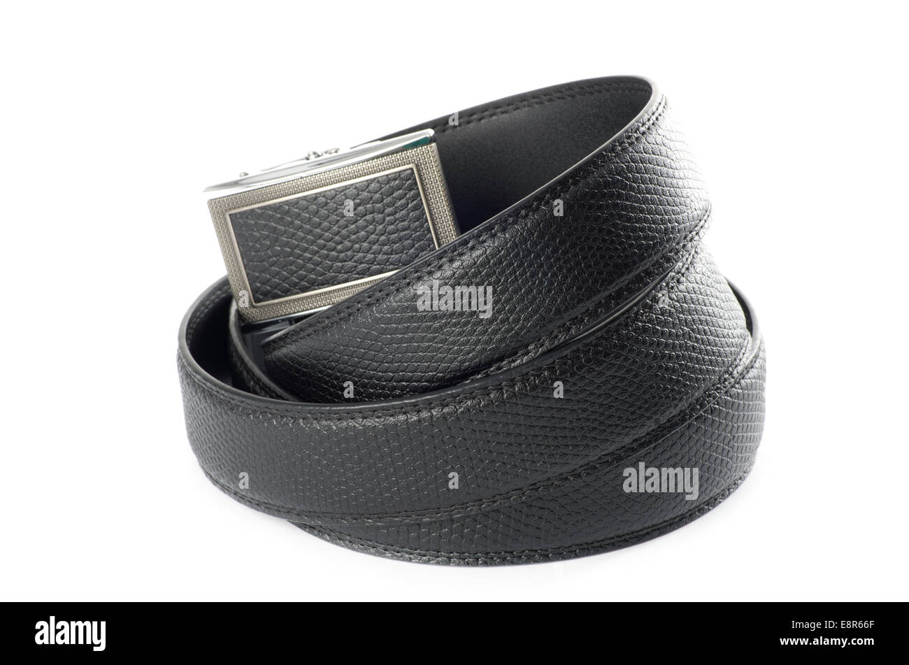 Black leather belt isolated on white background Stock Photo - Alamy