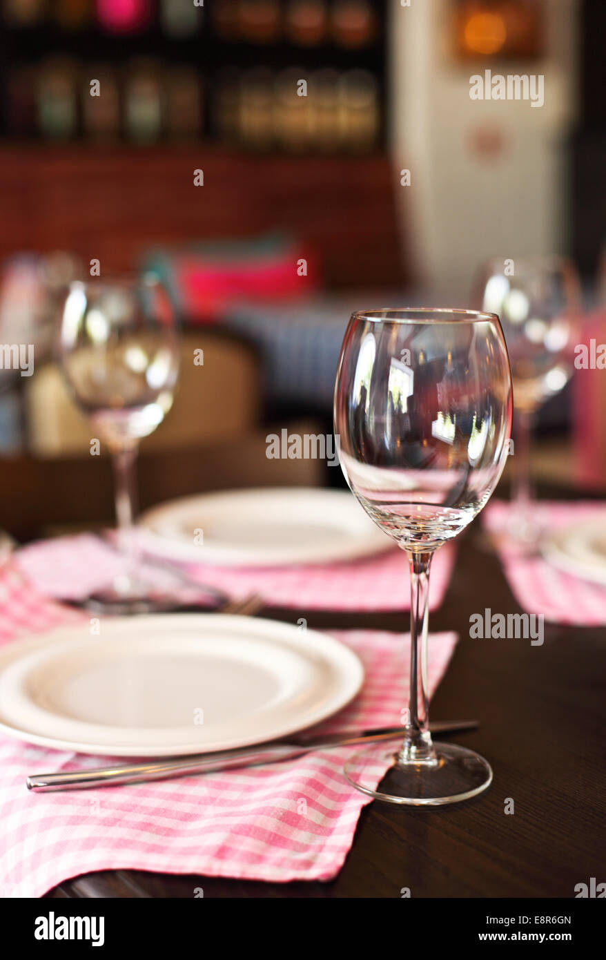 Empty glasses set in the restaurant. Close up Stock Photo