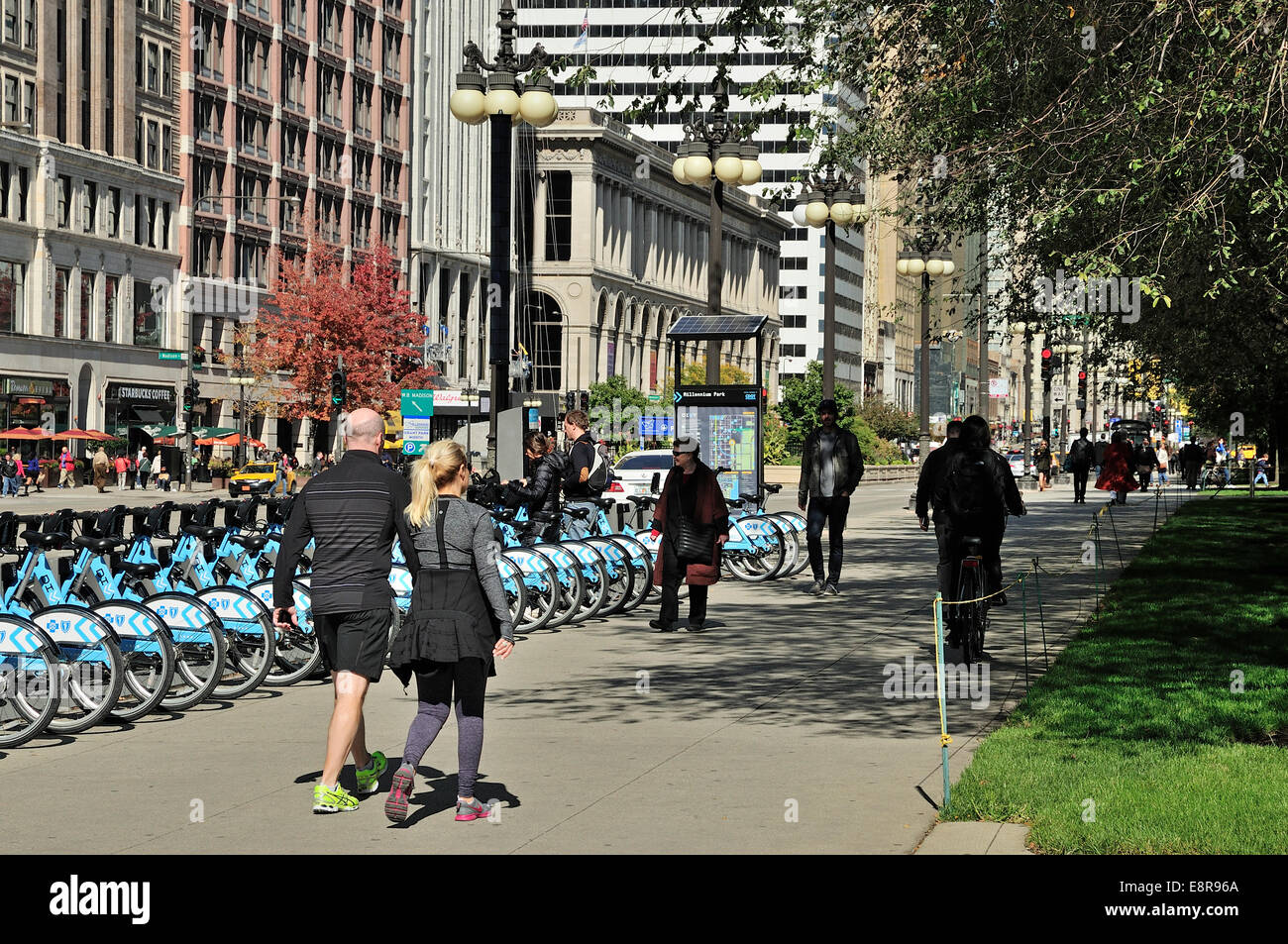 Chicago Divvy bike rental station on Michigan Avenue in front of
