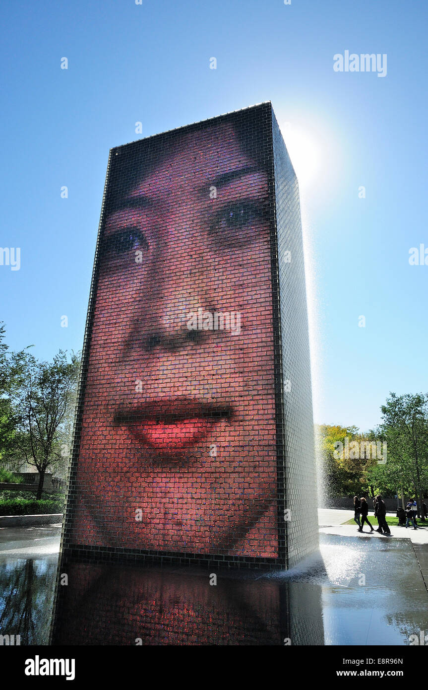 Chicago's Crown Fountain with reflecting pool and glass block towers