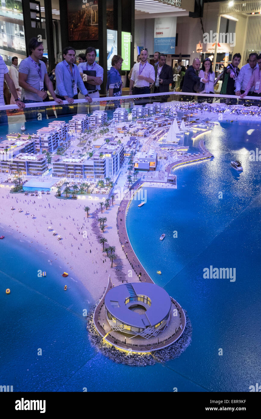 Model of new luxury property development La Mer in Dubai by developer Meraas at property trade fair in Dubai United Arab Emirate Stock Photo