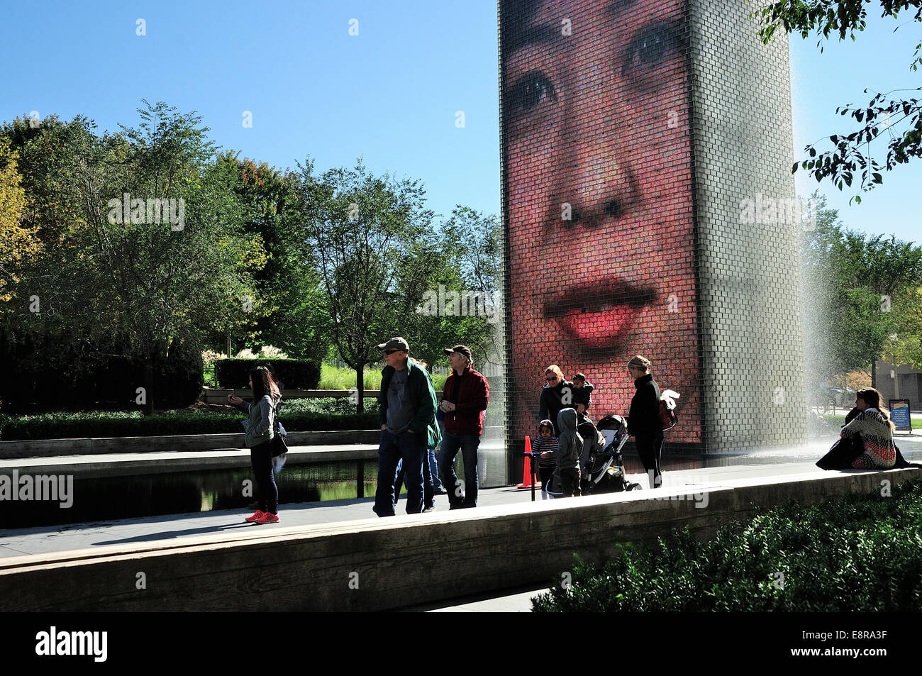 Chicago's Crown Fountain with reflecting pool and glass block towers