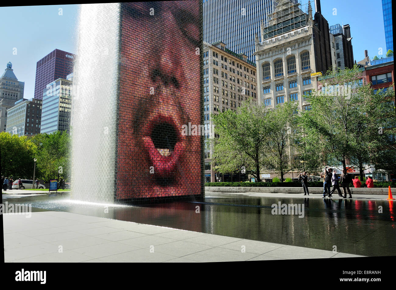 Chicago's Crown Fountain with reflecting pool and glass block towers