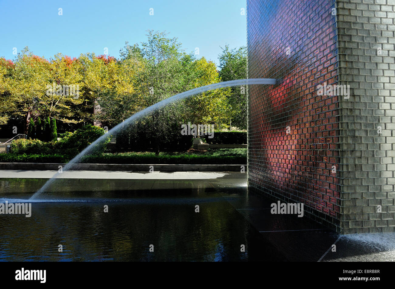 Chicago's Crown Fountain with reflecting pool and glass block towers