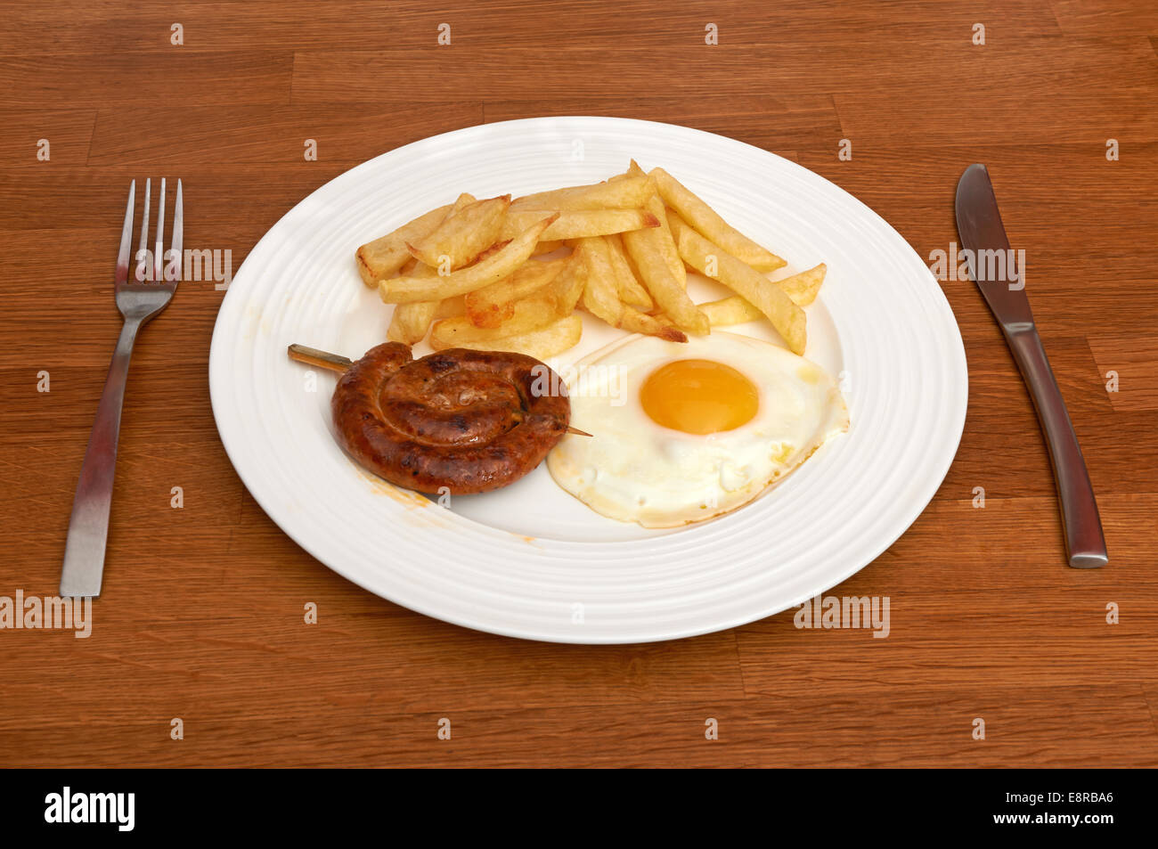 Cumberland sausage egg & chips Stock Photo Alamy