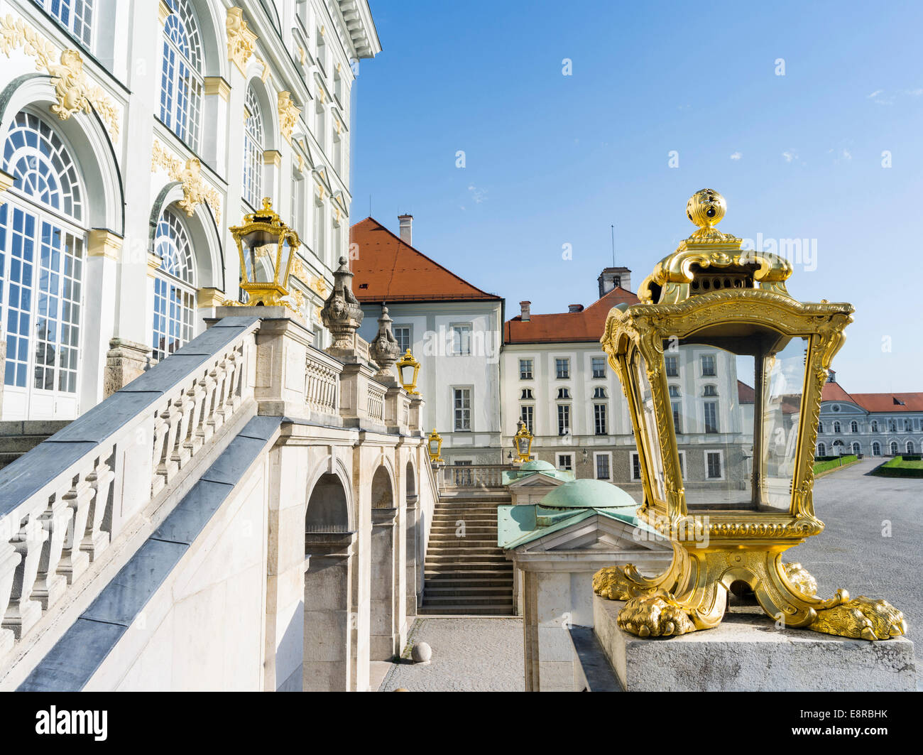 Nymphenburg Palace and Park in Munich. Eastern facade during morning, Munich, Bavaria, Germany. Stock Photo