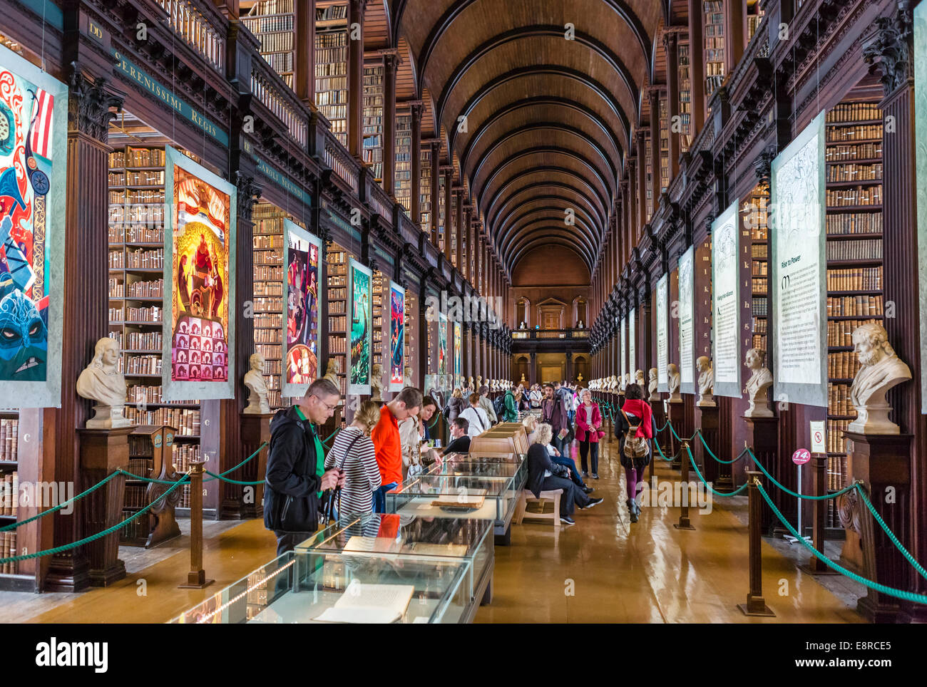 Trinity College Library. The Long Room in The Old Library, Trinity College, Dublin, Ireland - The Book of Kells is kept in another part of the library Stock Photo