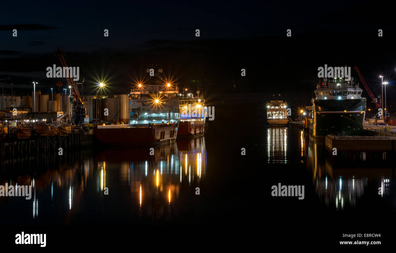 Aberdeen Harbor at Night Stock Photo