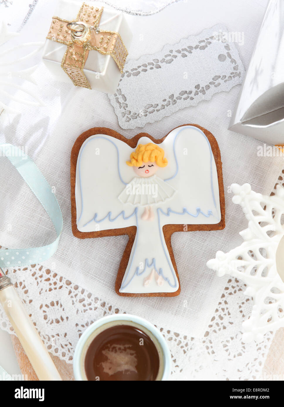 Christmas Angel Cookies And Decorations On The White Background Christmas Angel Cookies And Decorations On The White Background