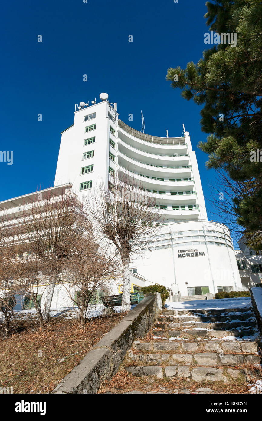 Sanatorium in Moreni in the Carpathian mountains in winter. Typical ...