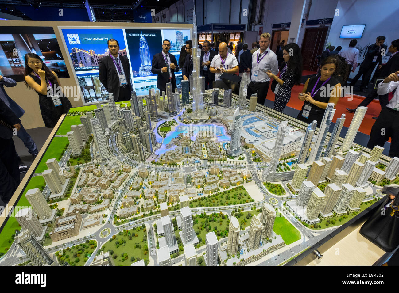 Model of Downtown Dubai with current and proposed property development at property trade fair in Dubai United Arab Emirates Stock Photo