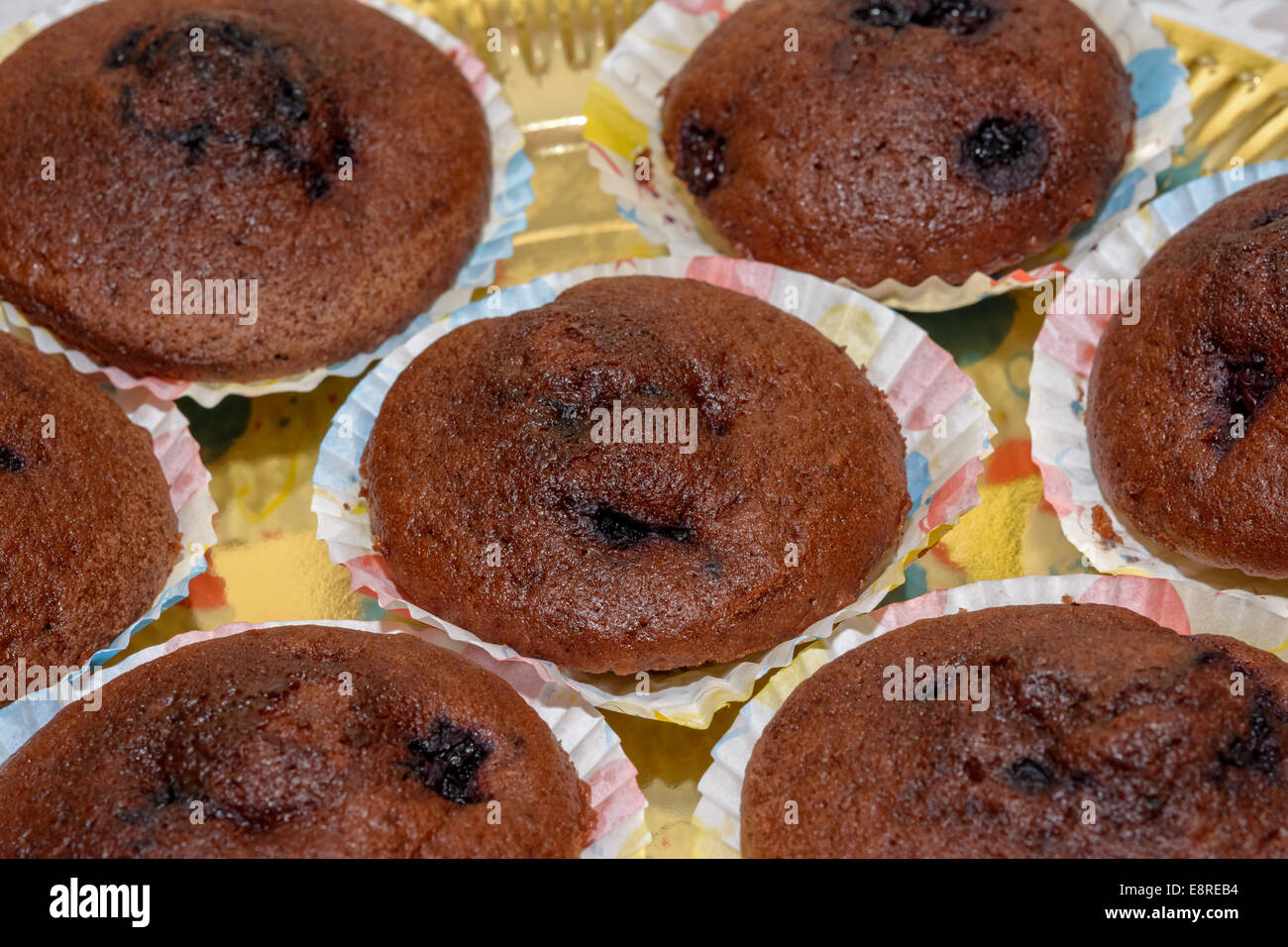 Delicious chocolate muffins on a plate for desert Stock Photo