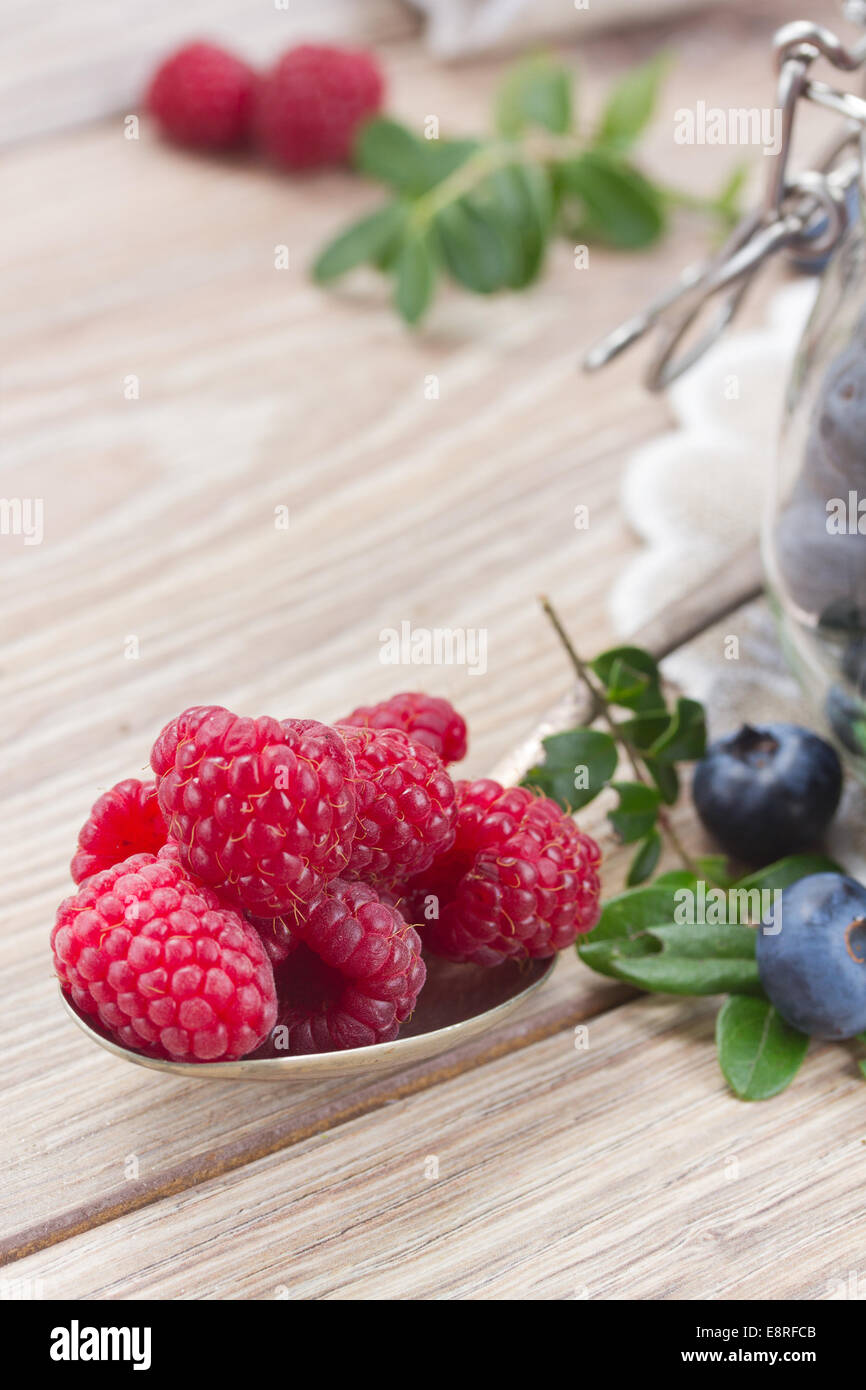 spoon of fresh raspberries Stock Photo - Alamy