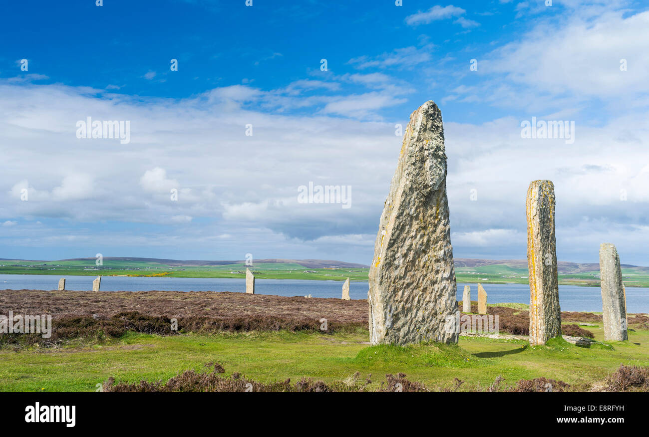 Ring of Brodgar, a UNESCO World Heritage Site, Neolithic henge monument and stone circle Orkney islands, Scotland. Stock Photo
