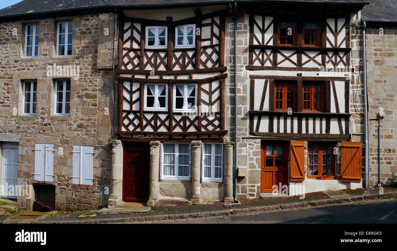 very old building in the historic picturesque medieval town of Moncontour, Brittany, Northern France. A very pretty hilltop Stock Photo