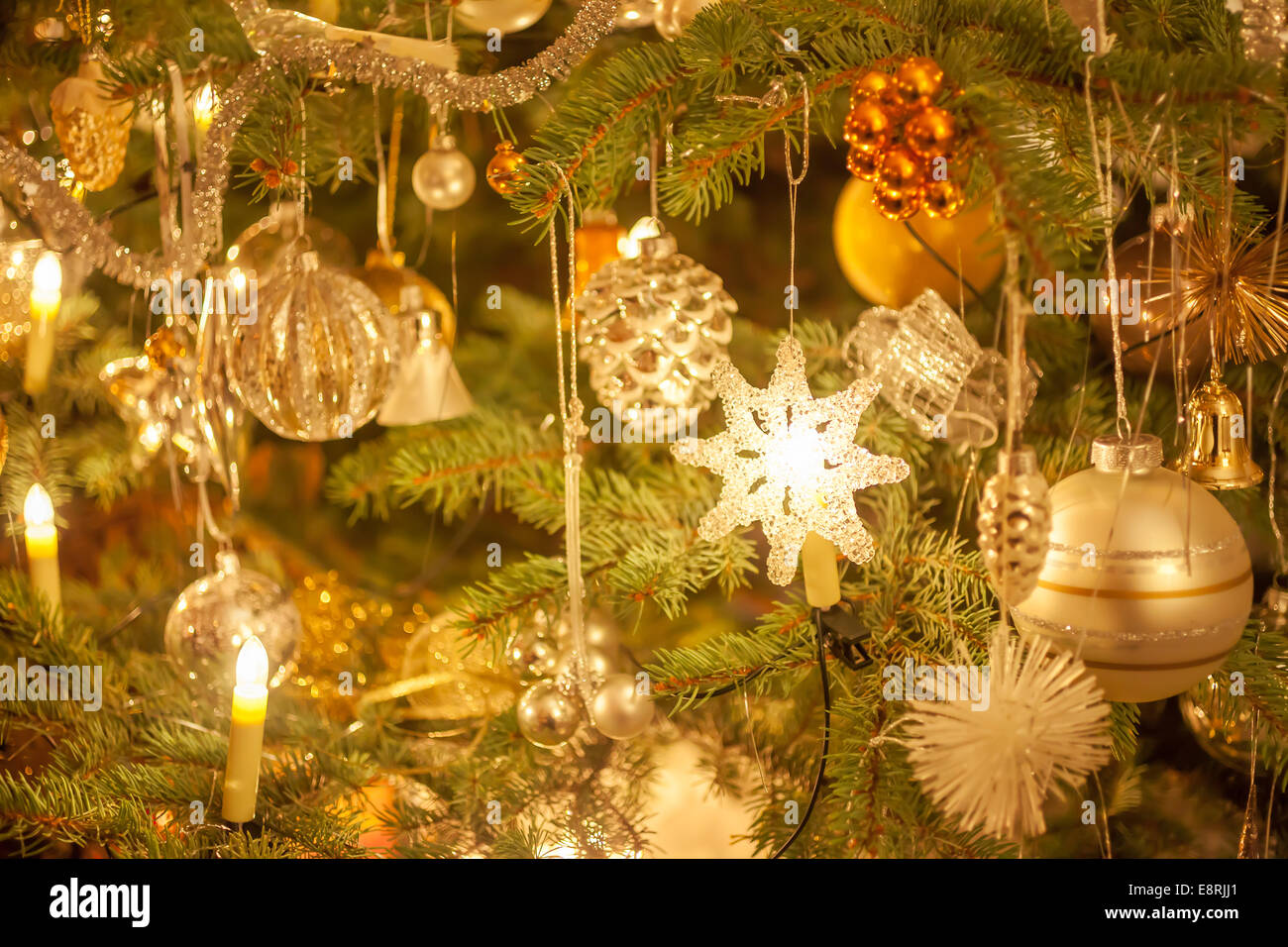 Close up of decorations on the Christmas tree Stock Image