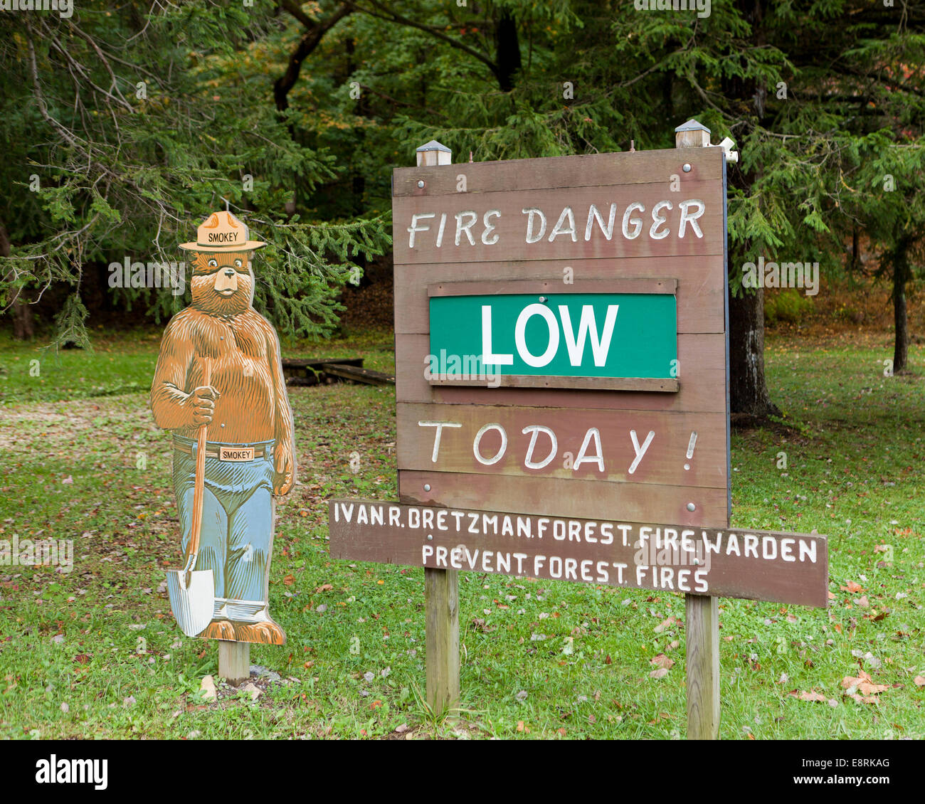 US Forest Service sign showing low fire danger - Pennsylvania USA Stock Photo