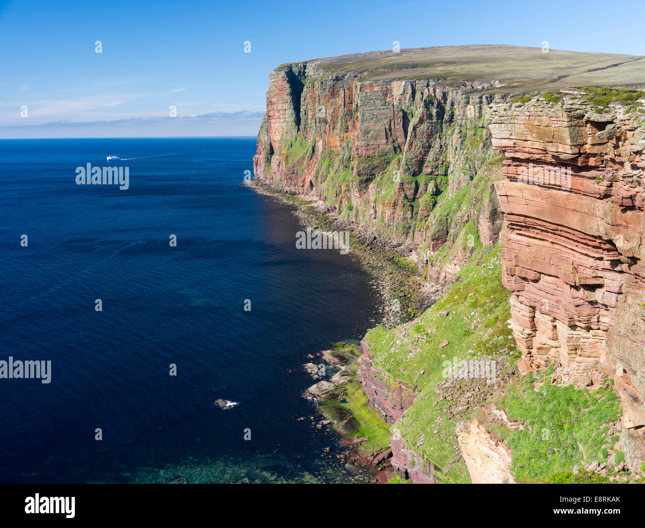 The cliffs of Hoy island near the Old Man of Hoy, View of the Brae Brough Cliffs and St Johns Head, Orkney islands, Scotland. Stock Photo