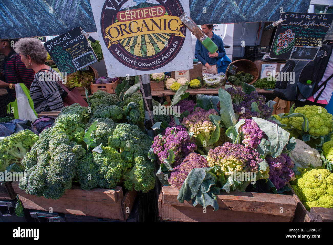 Organic Broccoli, cauliflower and other vegetables are seen at the Union Square Greenmarket Stock Photo