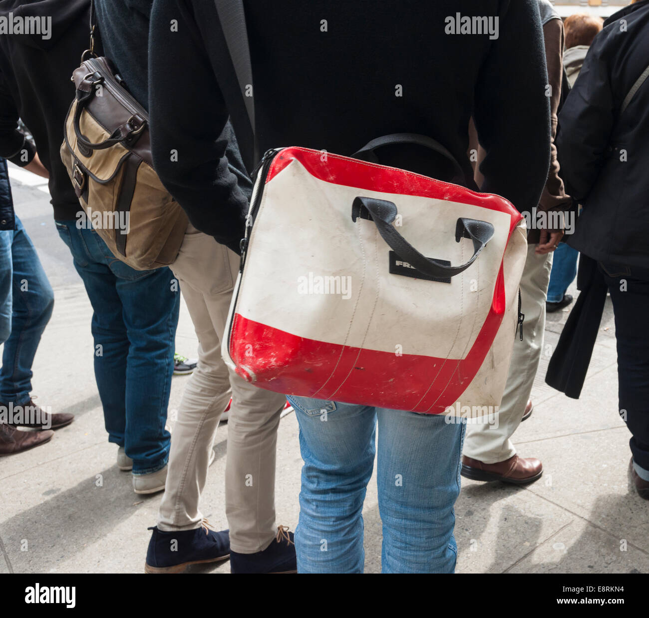 A Freitag messenger bag in New York Stock Photo