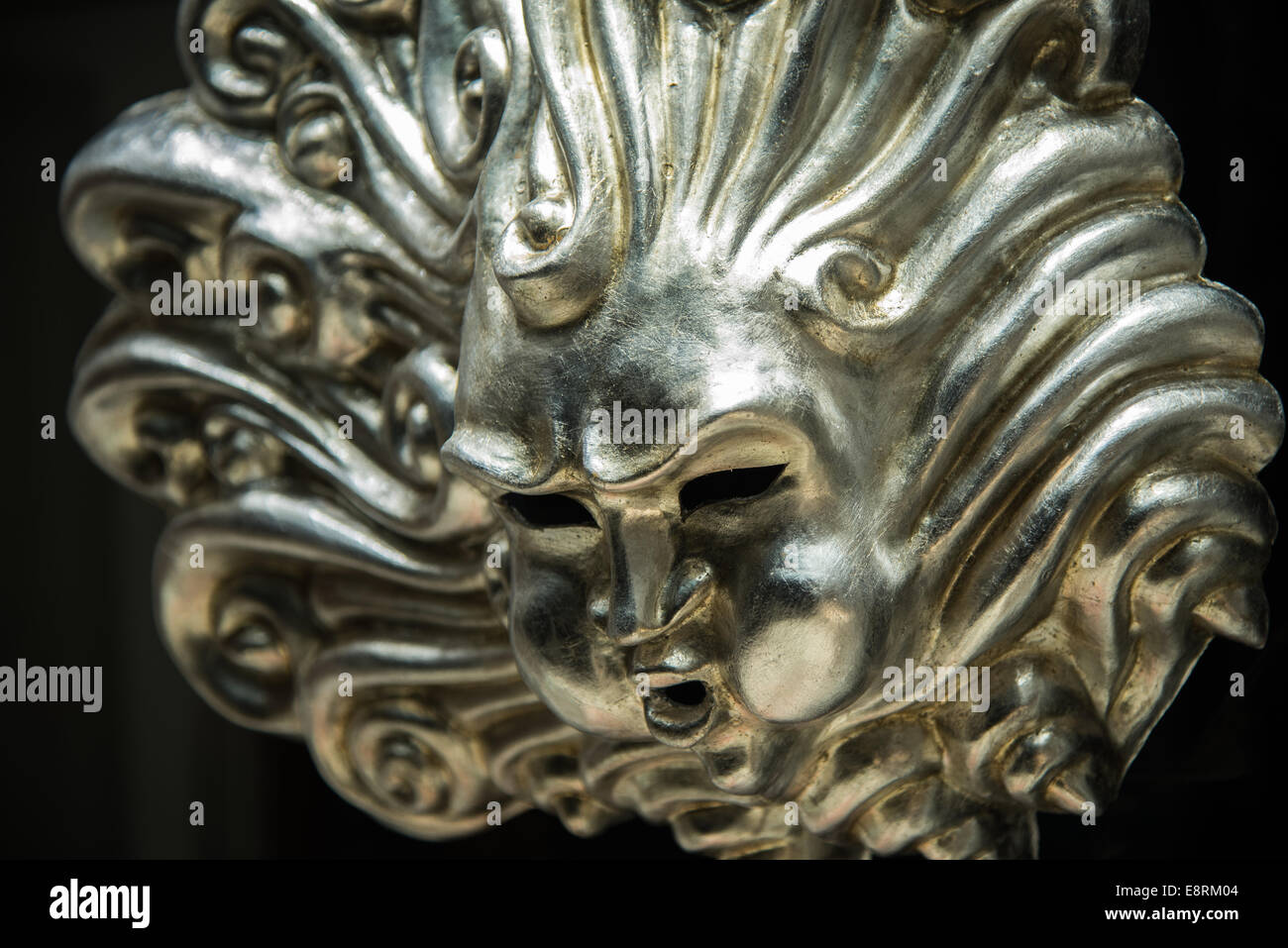 A silver old man winter mask blowing in the cold weather. Stock Photo