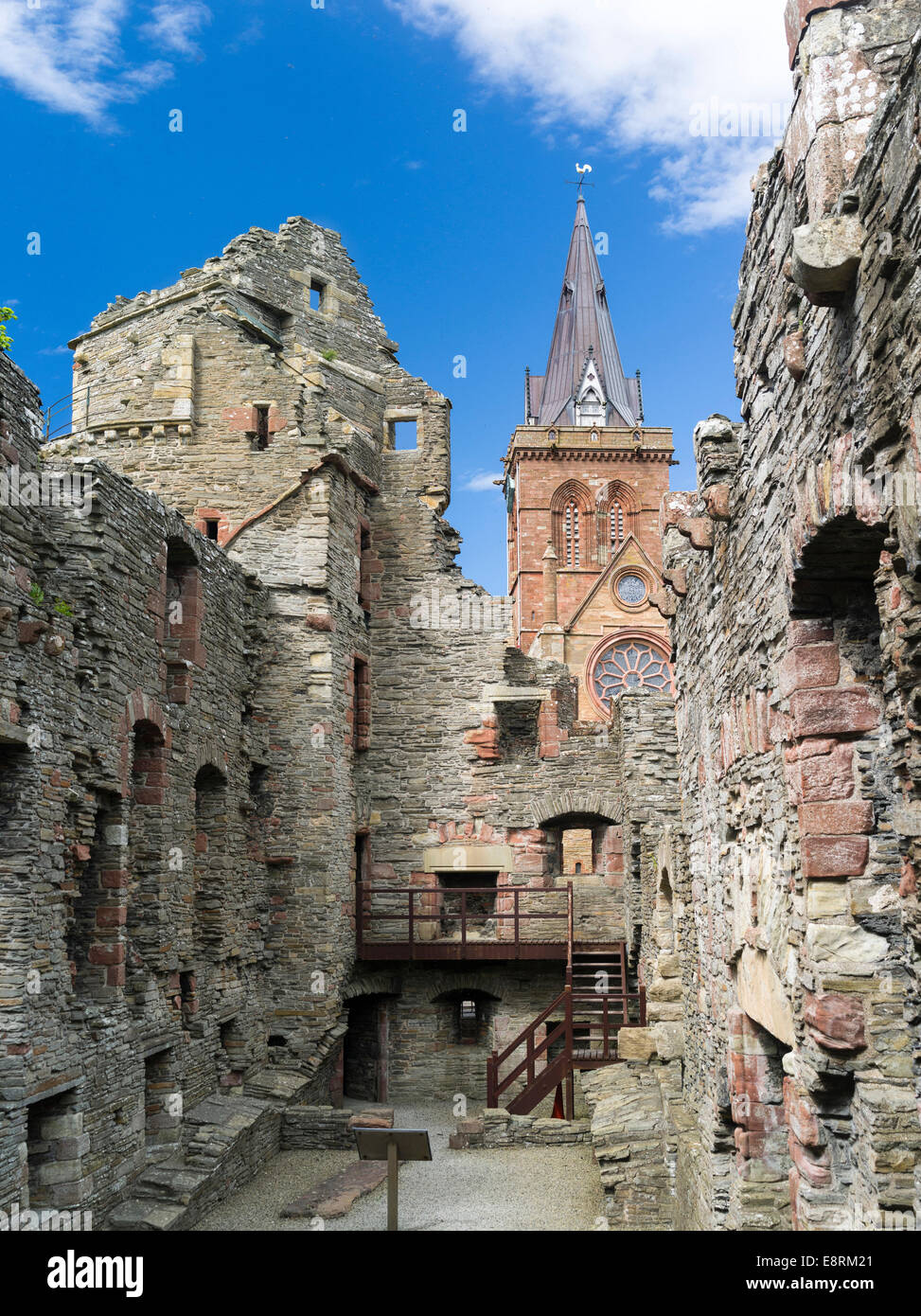 Bishop's Palace, built in the 12th century, St. Magnus Cathedral in the background, Kirkwall, Orkney islands, Scotland. Stock Photo
