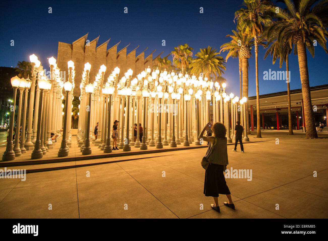 "Urban Light", an installation of 202 restored 1920's era cast iron streetlamps, located outside the Los Angeles County Museum o Stock Photo