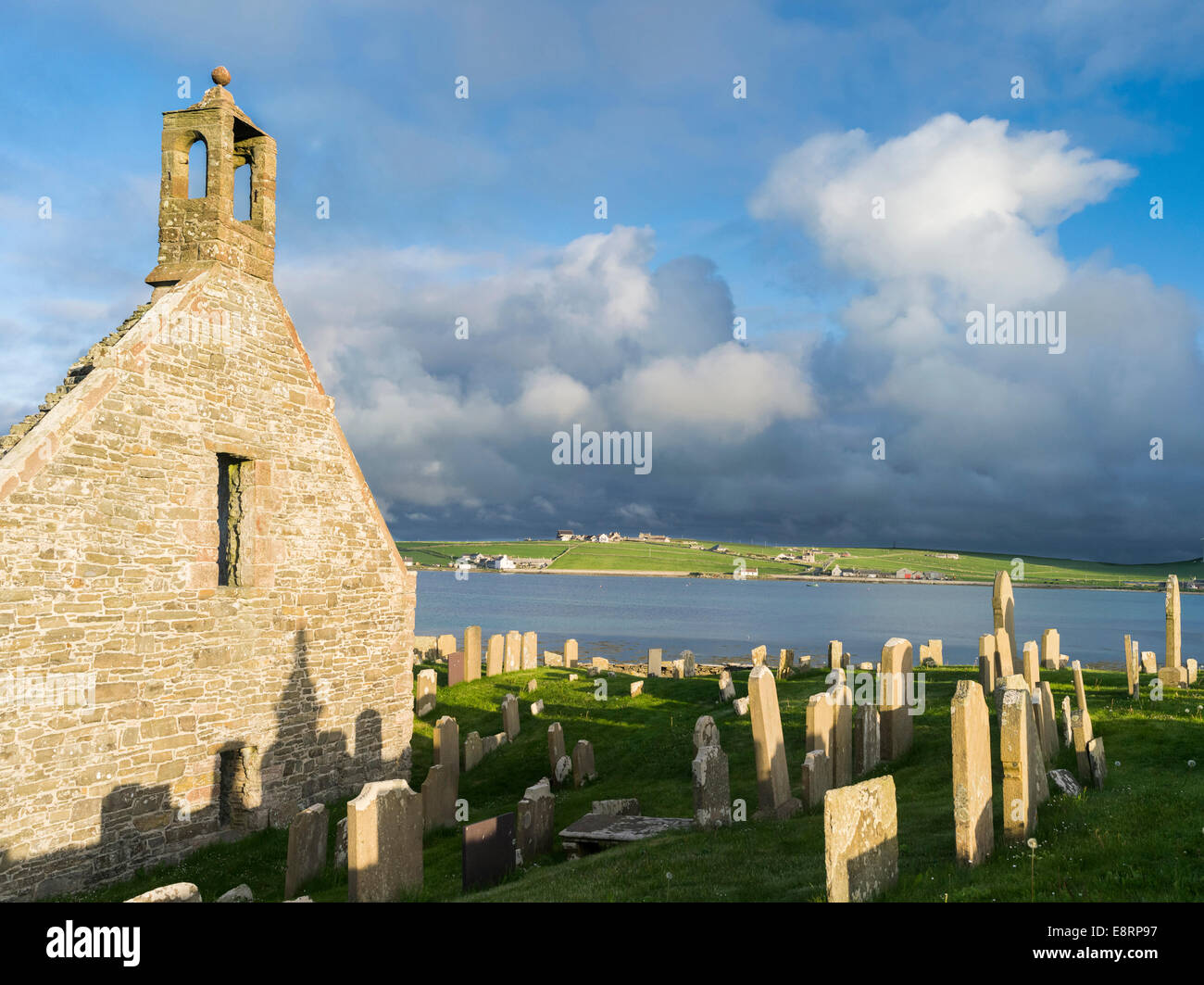 Pierowall village on Westray, St. Mary's Medieval Parish Church, Orkney islands, Scotland. (Large format sizes available) Stock Photo