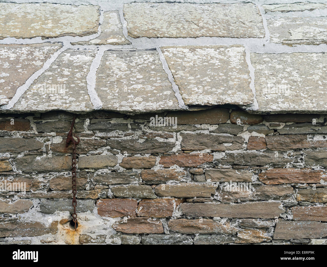 Traditional roofing with flagstones on Westray, an island in the Orkney archipelago, Orkney islands, Scotland. Stock Photo