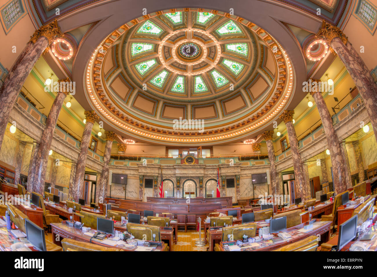 An interior view of the Senate Chamber in the Mississippi State House in Jackson, Mississippi. Stock Photo