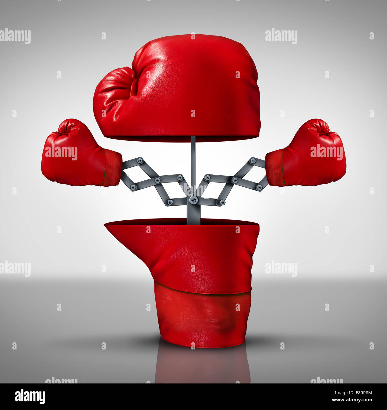 Business advantage and innovation strategy concept as an open boxing glove with two more fighting symbols emerging as an icon of covering your bases and extending youre reach to compete successfully. Stock Photo