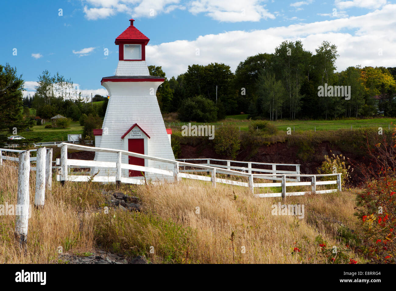 Anderson Hollow Lighthouse at Shipyard Park at Harvey Bank - Mary's Point Road, Harvey, New Brunswick, Canada Stock Photo
