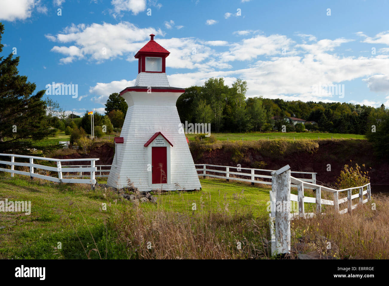 Anderson Hollow Lighthouse at Shipyard Park at Harvey Bank - Mary's Point Road, Harvey, New Brunswick, Canada Stock Photo