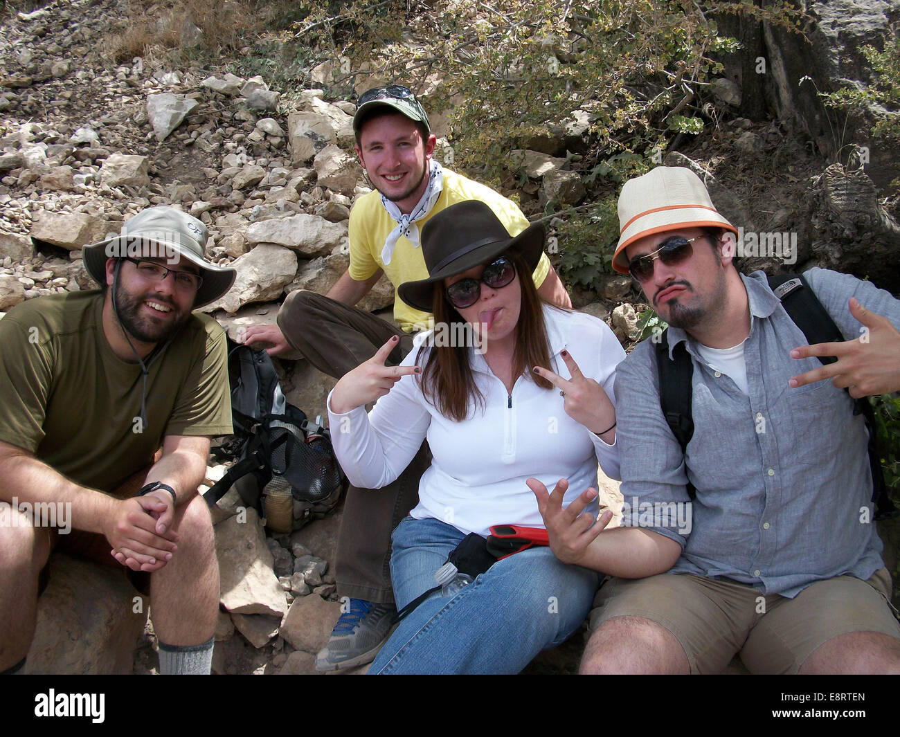 Break time for Adam and April Frake, Aaron Silver and Chet Gnegy (in back).  Goddard Grand Canyon LPSA Lunar and Planetary Scien Stock Photo