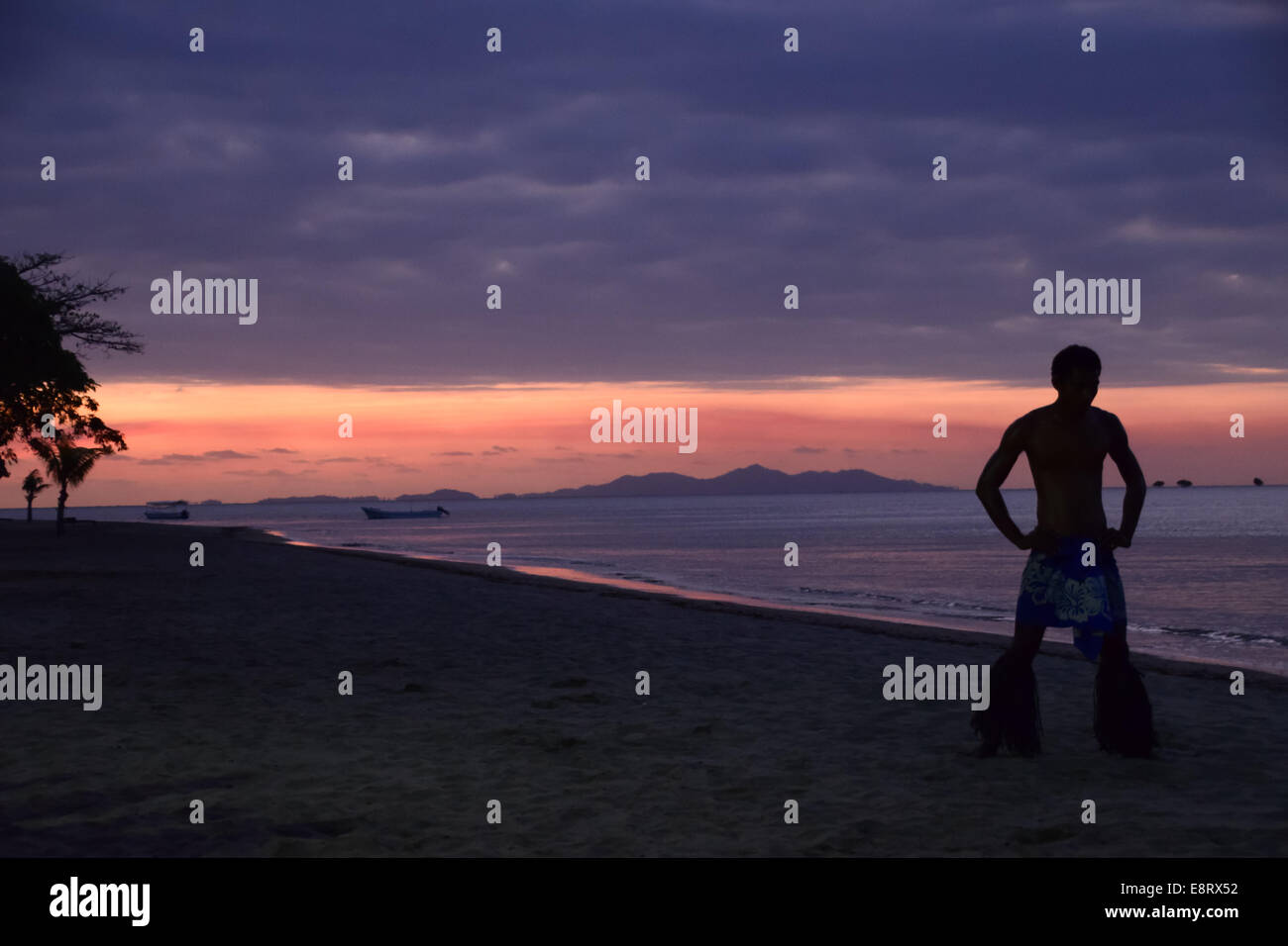 Beautiful Fiji Landscape Red Summer Sun Sunset Vacations Water spectacular Stock Photo