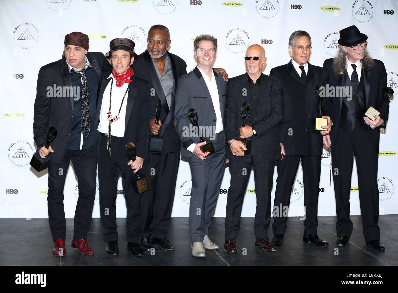 the 29th Annual Rock And Roll Hall Of Fame Induction Ceremony at Barclays Center of Brooklyn on April 10, 2014 in New York City.  Featuring: Steven Van Zandt,Nils Lofgren,David Sancious,Garry Tallent,Roy Bittan,Max Weinberg and Vini Lopez Where: New York, New York, United States When: 11 Apr 2014 Stock Photo