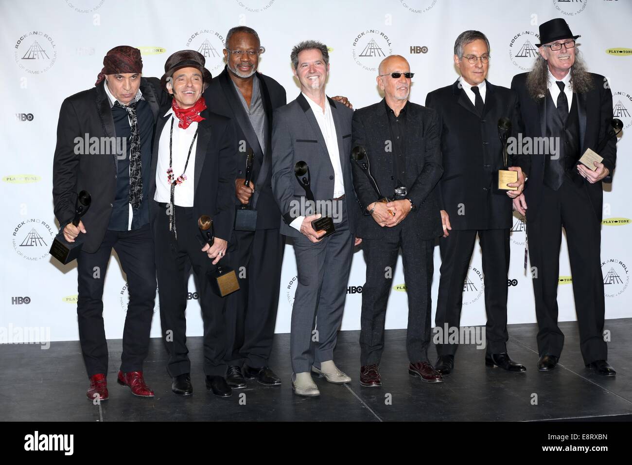 the 29th Annual Rock And Roll Hall Of Fame Induction Ceremony at Barclays Center of Brooklyn on April 10, 2014 in New York City.  Featuring: Steven Van Zandt,Nils Lofgren,David Sancious,Garry Tallent,Roy Bittan,Max Weinberg and Vini Lopez Where: New York, New York, United States When: 11 Apr 2014 Stock Photo