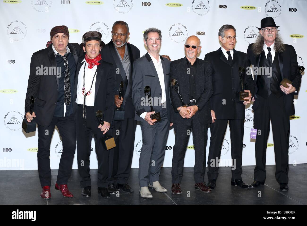 the 29th Annual Rock And Roll Hall Of Fame Induction Ceremony at Barclays Center of Brooklyn on April 10, 2014 in New York City.  Featuring: Steven Van Zandt,Nils Lofgren,David Sancious,Garry Tallent,Roy Bittan,Max Weinberg and Vini Lopez Where: New York, New York, United States When: 11 Apr 2014 Stock Photo