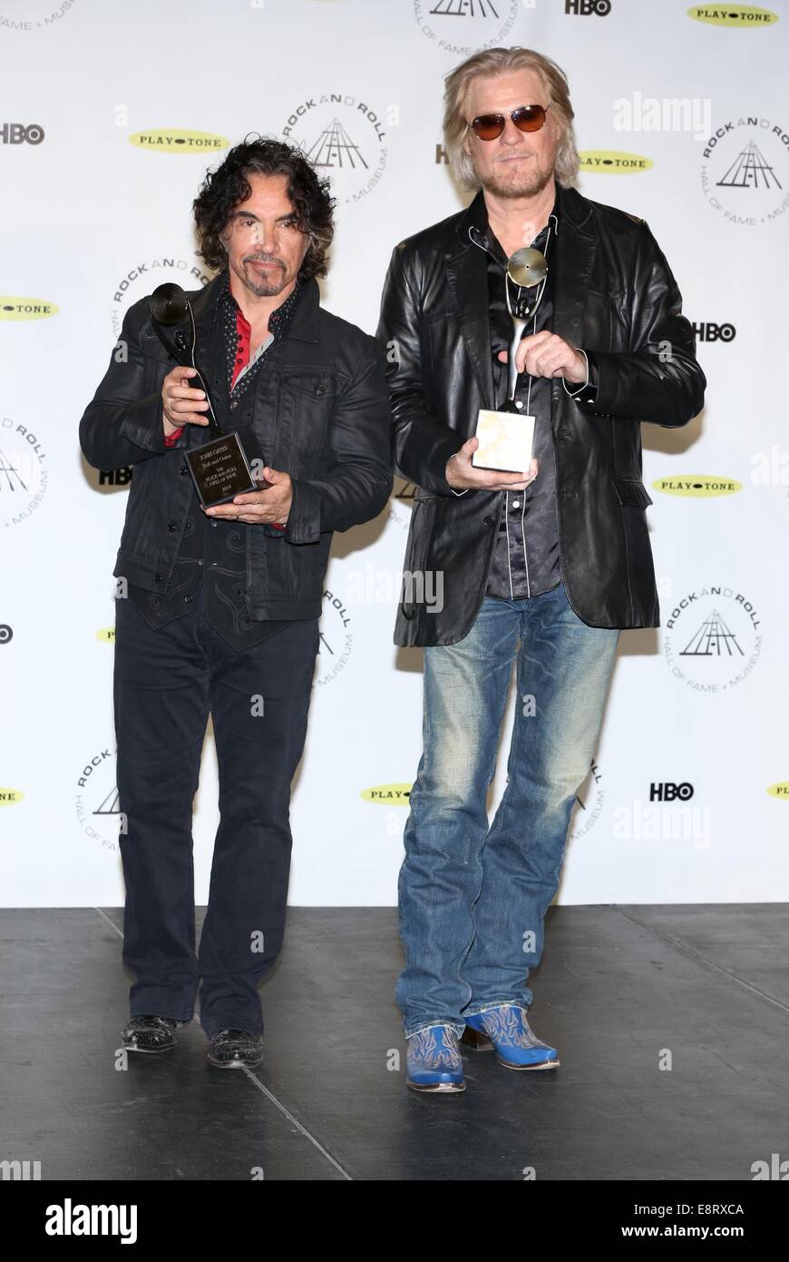 the 29th Annual Rock And Roll Hall Of Fame Induction Ceremony at Barclays Center of Brooklyn on April 10, 2014 in New York City.  Featuring: John Oates,Daryl Hall Where: New York, New York, United States When: 11 Apr 2014 Stock Photo