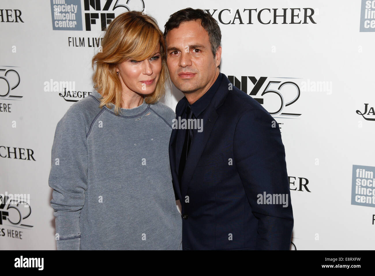 NEW YORK-OCT 10: Actor Mark Ruffalo (R) and Sunrise Coigney attend the 'Foxcatcher' premiere at the 52nd New York Film Festival at Alice Tully Hall on October 10, 2014 in New York City. Stock Photo