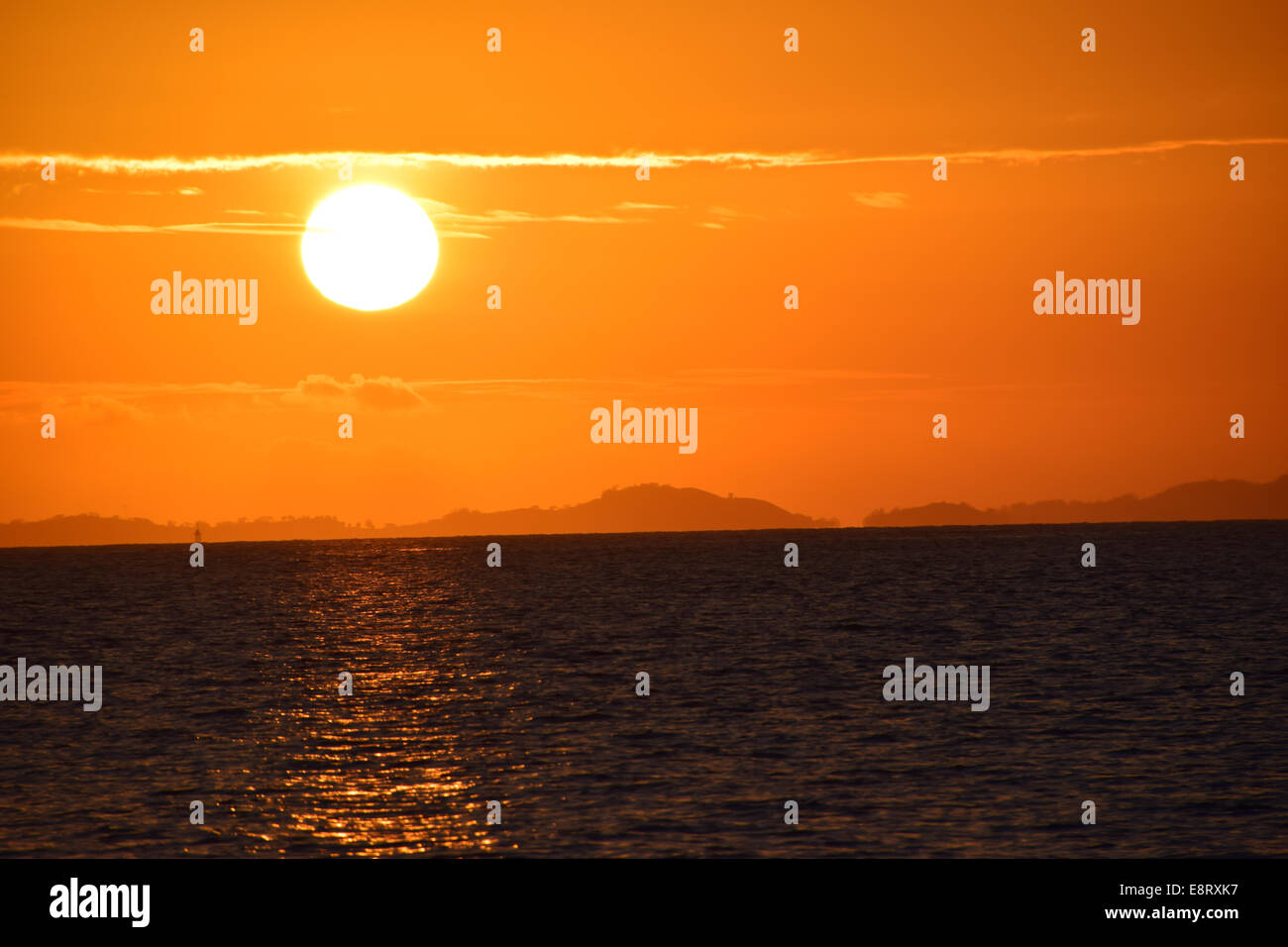 Beautiful Fiji Landscape Red Summer Sun Sunset Vacations Water spectacular Stock Photo