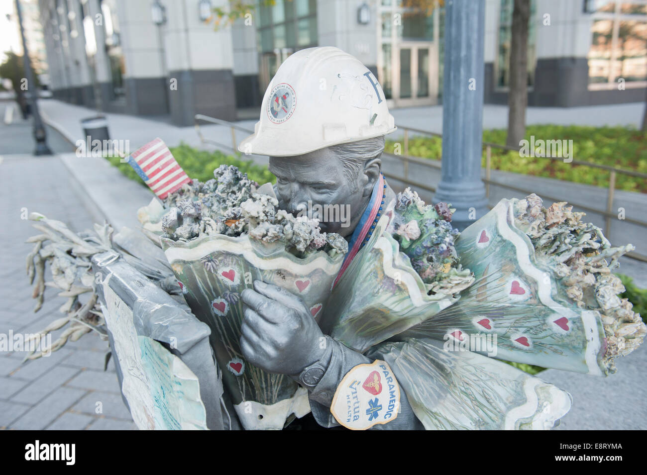 A statue on the Jersey City waterfront commemorates the people who died