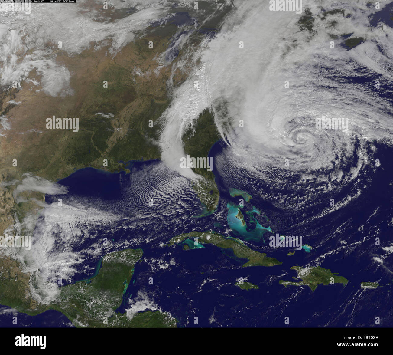NASA satellites monitored Hurricane Sandy as it intensified and expanded in size. The satellites provided critical data for tracking the storm's path and assessing its impact on affected regions. Stock Photo